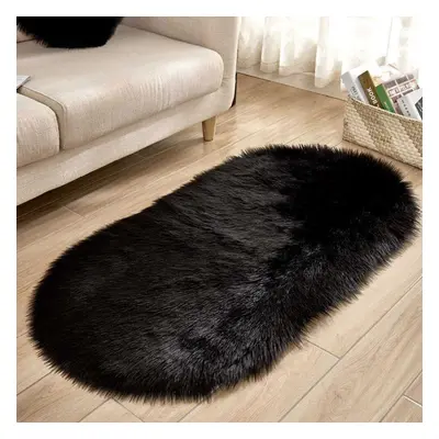 (black, 60*120cm) Oval Plush Rug Carpet Plush Rug Kids Bed Soft Solid Color Thick Floor Mat For 