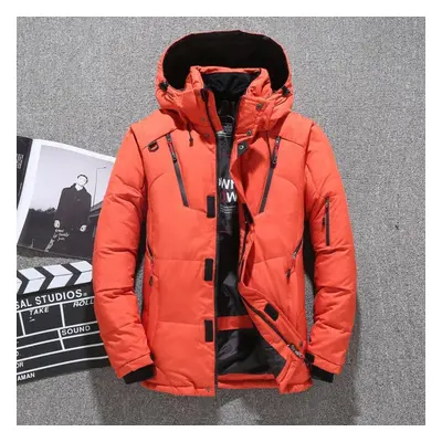 (orange, 5XL 90-100KG) Male White Duck Down Jacket New Warm Hooded Men&apos;s Thick Puffer Coat 