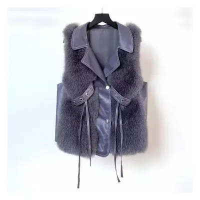 (grey, L) Stay Warm And Fashionable With Women&apos;s Short Faux Fur Vest Jacket