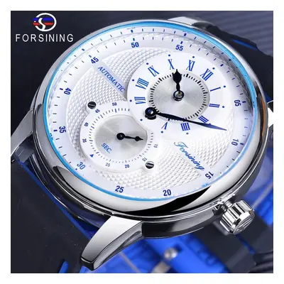 (blue) Forsining Fashion White Blue Automatic Wristwatch Transparent Waterproof Men Mechanical W