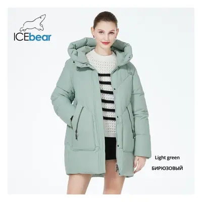 (light green, 48) Icebear New Women&apos;s Winter Puffer Jacket Mid-length Casual Hooded Windpro