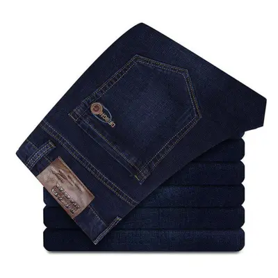 (dark blue, 46) Large Size Men&apos;s Blue Loose Jeans Autumn And Winter Straight Denim Trousers