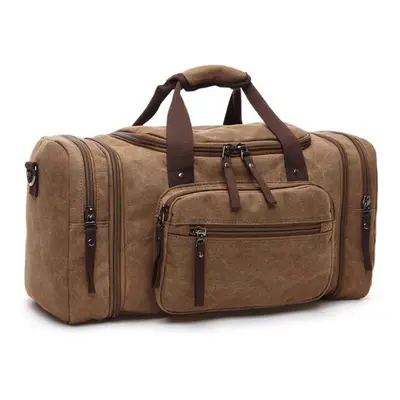 (dark brown) Portable 16a Washed Canvas Travel Bag Business Leisure Large Capacity Luggage Bag F