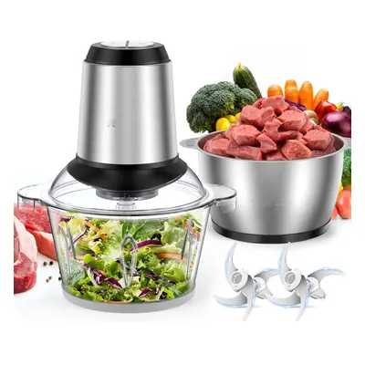 Food Processor with Dual Bowls, 2L Meat Grinder Set, Stainless Steel Blades, 2-Speed Adjustable 