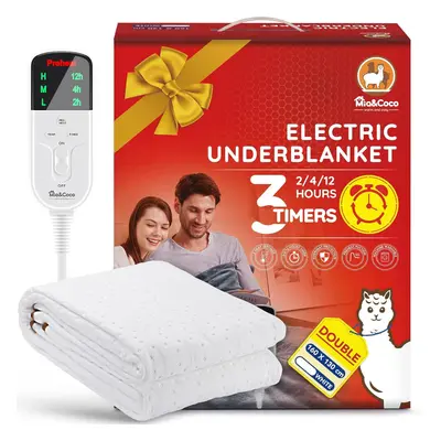 (White-160x130cm) Double layer electric blanket, heating pad with hour timer and heat settings, 