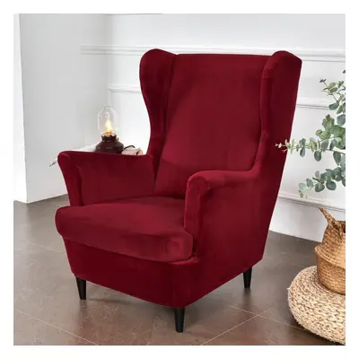 (wine red, one size) Solid Color Wing Chair Cover Stretch Spandex Armchair Covers Europe Removab