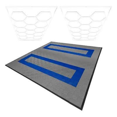 (Hexagon LED Lights x & Vented Garage Floor Tiles With Edges - Grey & Blue) Vented Garage Floor 