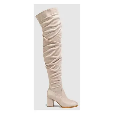 (apricot, 42) Eilyken New Winter Zipper Women Over-the-knee Boots Fashion Flock Square Heel Shoe