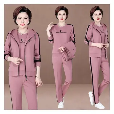 (pink, 4XL) Ladies Casual Plus Size Sports Suit Autumn/winter Sweater Pullover + Sports Pants Th