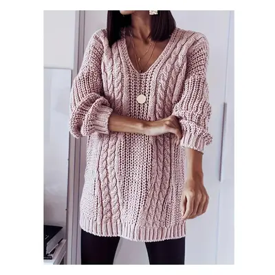 (pink, 3XL) Elegant V Neck Pullover Sweater - Soft, Long Sleeve, Knitted, Fall & Spring Essentia