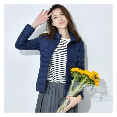 (navy blue, L) Women&apos;s Down Jacket Winter Short Hooded Warm Slim Fashion Solid Color Jacket