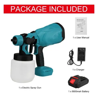 (1*5Battery Blue) 800ml Cordless Electric Spray Gun High Power Home Paint Sprayer With Nozzle Fl