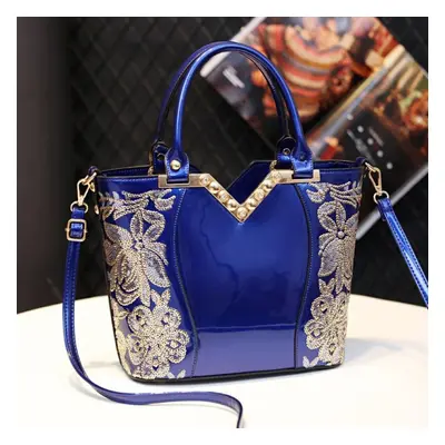 (blue) Women&apos;s Bag Elegant Bright Leather Large Capacity Handbag Fashion Shoulder Bag Cross