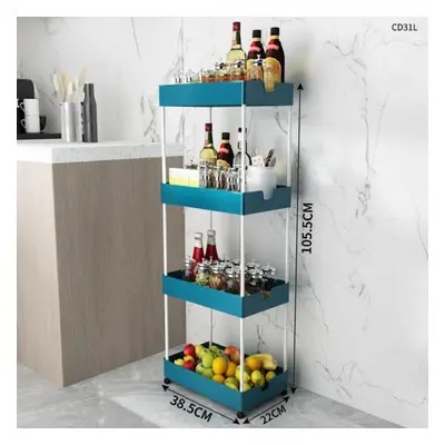 (blue, 38.5*22*105.5cm) 2/3/4 Tier Slim Storage Cart Kitchen Bathroom Organizer Shelf Mobile She