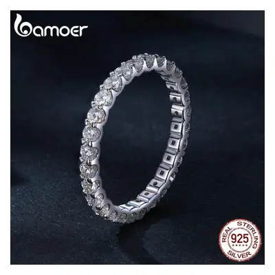 (7) Bamoer Full Eternity Moissanite Ring Lab Diamond Engagement Band For Women Sterling Silver A