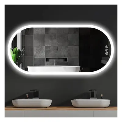 (1200x600mm with Touch Sensor Switch and Demister Pad) Illuminated Oval Backlit Wall Led Bathroo