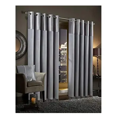 Gran Reno Crushed Velvet Curtain Faux Silk Fully Lined Eyelet Ring Top Curtain - Silver Grey (66