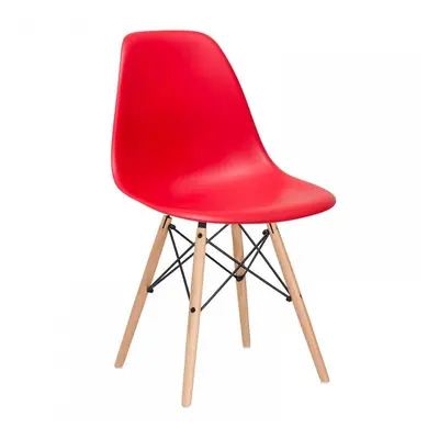 (Red) DS Modern Design Retro Plastic Chair With Wooden Leg