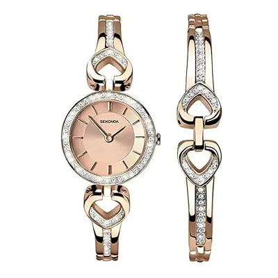 SEKONDA Womens Analogue Classic Quartz Watch with Rose Gold Strap 2363B