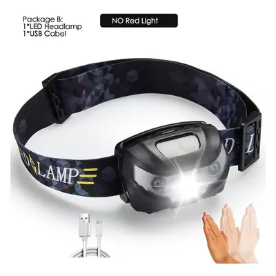 (Package B) 6000Lms LED Headlamp Rechargeable Body Motion Sensor Headlight Camping Flashlight He