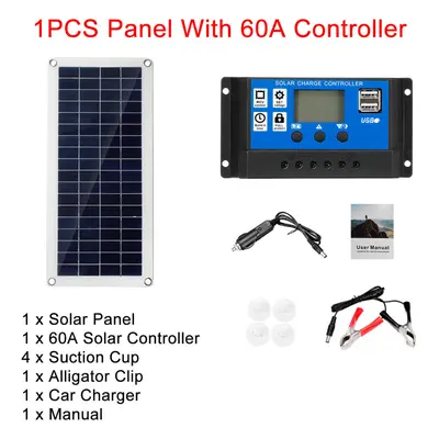 (1PCS Panel + 60A Controller) 40W 12V Solar Panel Kit 60A/100A Battery Charger Controller Campin