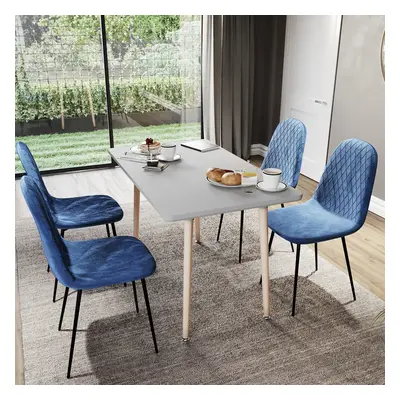 (Blue, 4) Luton Velvet Dining Chair Set Kitchen Room Home