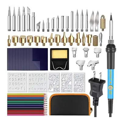 (EU Plug) 72pcs Wood Burning Pen Set Tips Stencil Soldering Tools Pyrography Crafts Kit Solderin