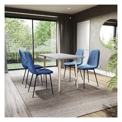 (Blue, 6) Luton Velvet Dining Chair Set Kitchen Room Home