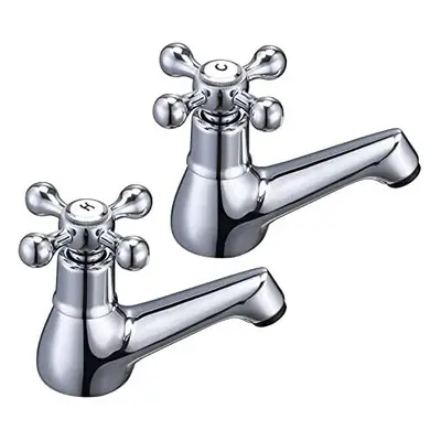 Wasserrhythm Basin Taps Pair Bathroom Sink Taps Mixers Victorian Traditional Chrome Brass Cross 