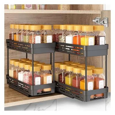 (2 Pack, Black) Set of Pull Out Spice Rack Cabinet Sliding Spice Rack Organizer, Easy to Install