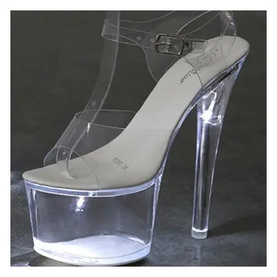 (white, 34) Heels Nightclub High Heels Shoes Luminous Sandals Shoes Catwalk Pole Dancing Crystal