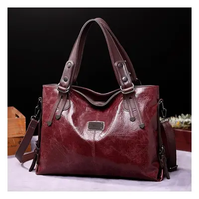 (burgundy, 40cm*14cm*28cm) Women&apos;s Leisure Fashion Retro Tote Soft Leather Single Shoulder 