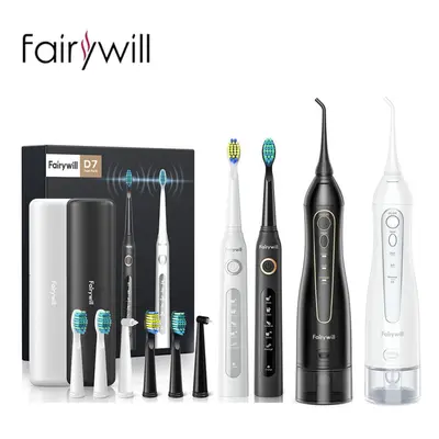 (black,white) Fairywill Black+white Electric Toothbrush&water Flossers Usb Charging Long Enduran