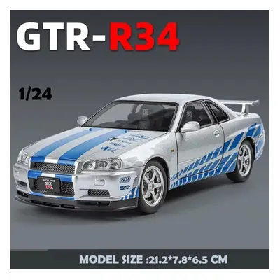 (white) New 1/24 Nissan Skyline Gtr-r34 Fast & Furious Alloy Car Model Sound Light Collective Mi