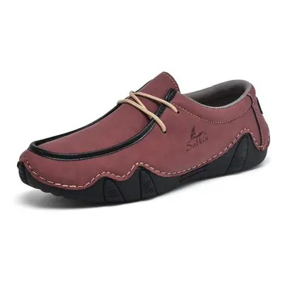 (red, 41) Handmade Casual Leather Shoes Men Comfort Driving Shoes Soft Leather Loafers Men Shoes