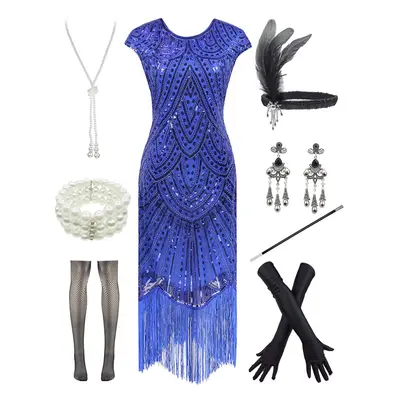 Women 1920s Vintage Flapper Fringe Beaded Gatsby Party Dress With 20s