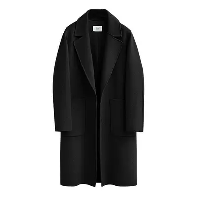 (black, XXXXL) Women&apos;s Vintage Woolen Trench Coat Long Sleeve Pocket Casual Coat Winter War