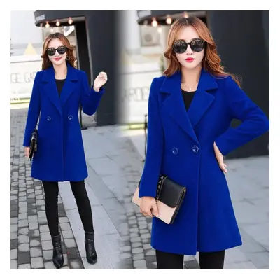 (blue, XXL) Women Fashion Casual Plus Size Autumn Winter Jacket Warm Elegant Slim Fit Wool Coats