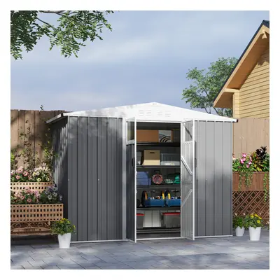 Outsunny x ft Garden Storage Shed, Outdoor Metal Shed, Light Grey