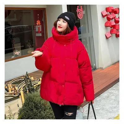 (red, L) Women Jacket Winter Hooded Women&apos;s Cotton Coats Thickened Female Bread Clothes Com