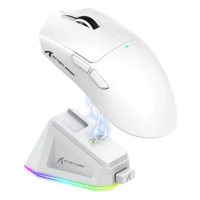 (WHITE) Gaming Mouse with Magnetic Charging Dock, PixArt PAW3311 Gaming Sensor