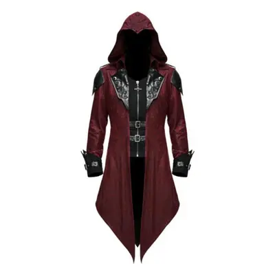 (red, M) Men Tailcoat Jacket Medieval Costume Gothic Steampunk Black Retro Long Sleeve Uniform H