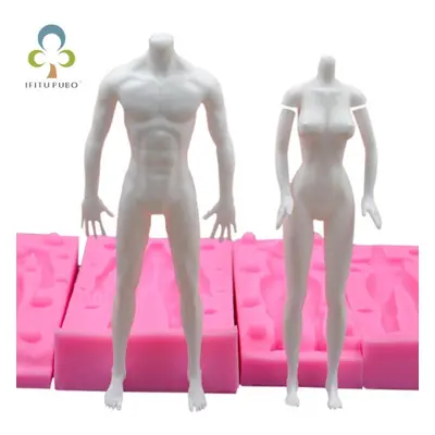 (pink, men) Silicone Mold Doll Body Shape 3D Fondant Tool Handmade Diy Chocolate Baking Decorati