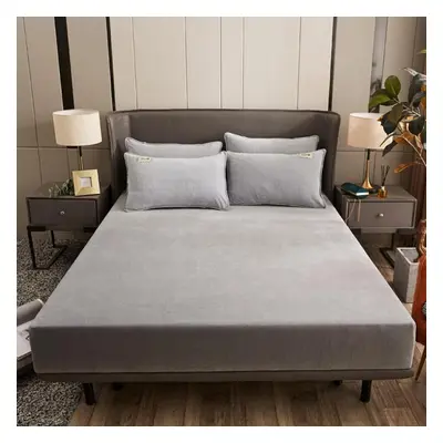 (silver gray, Bed sheet (180x200x25cm)) Hot Colors Velvet Queen/king Bed Sheet Protector Fitted 