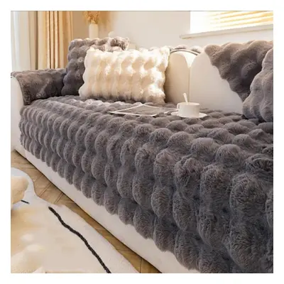 (dark grey, 110*210) Rabbit Plush Sofa Cushion Winter Thick Plush Cushion Non-slip Leather Sofa 