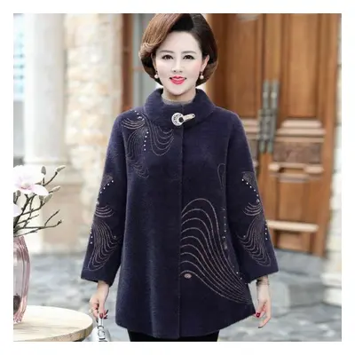 (purple, XL) Autumn And Winter Coat Noble Mid-length Imitation Mink Velvet Coat Middle-aged And 