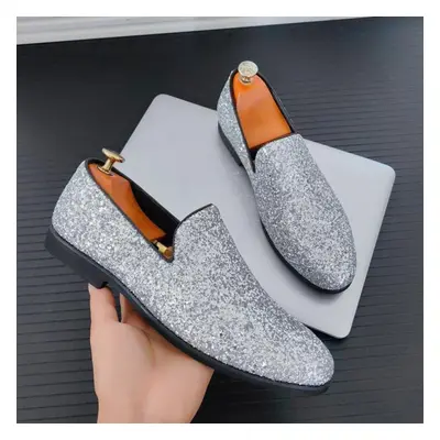 (silver, EU:39) Men's Loafers Dress Shoes Silver Party Nightclub Smoking Shoes Men Gold Retro Tu