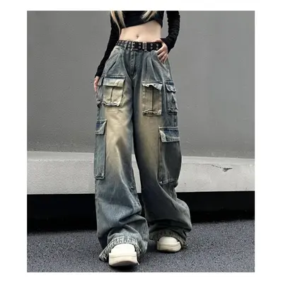 (as the picture, S) Multi-pocket Streetwear Cargo Pants Women Autumn Winter Wide-leg Washable Ov