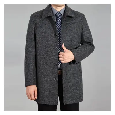 (light grey, 5XL) Men Woolen Coat Autumn Winter Overcoat Wool Long Coat Peacoat Men Wool Jacket 