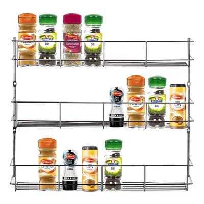 3 Tier Chrome Door Mounted Spice Rack Jar Holder Kitchen Cupboard